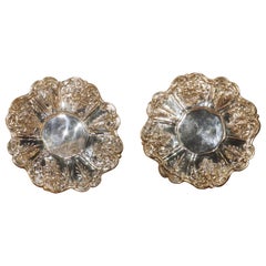 Pair of Scalloped Sterling Silver Platters with Repousse Fruit Motifs