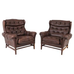 Pair Of Scandanavian Mid-Century Leather Lounge Chairs
