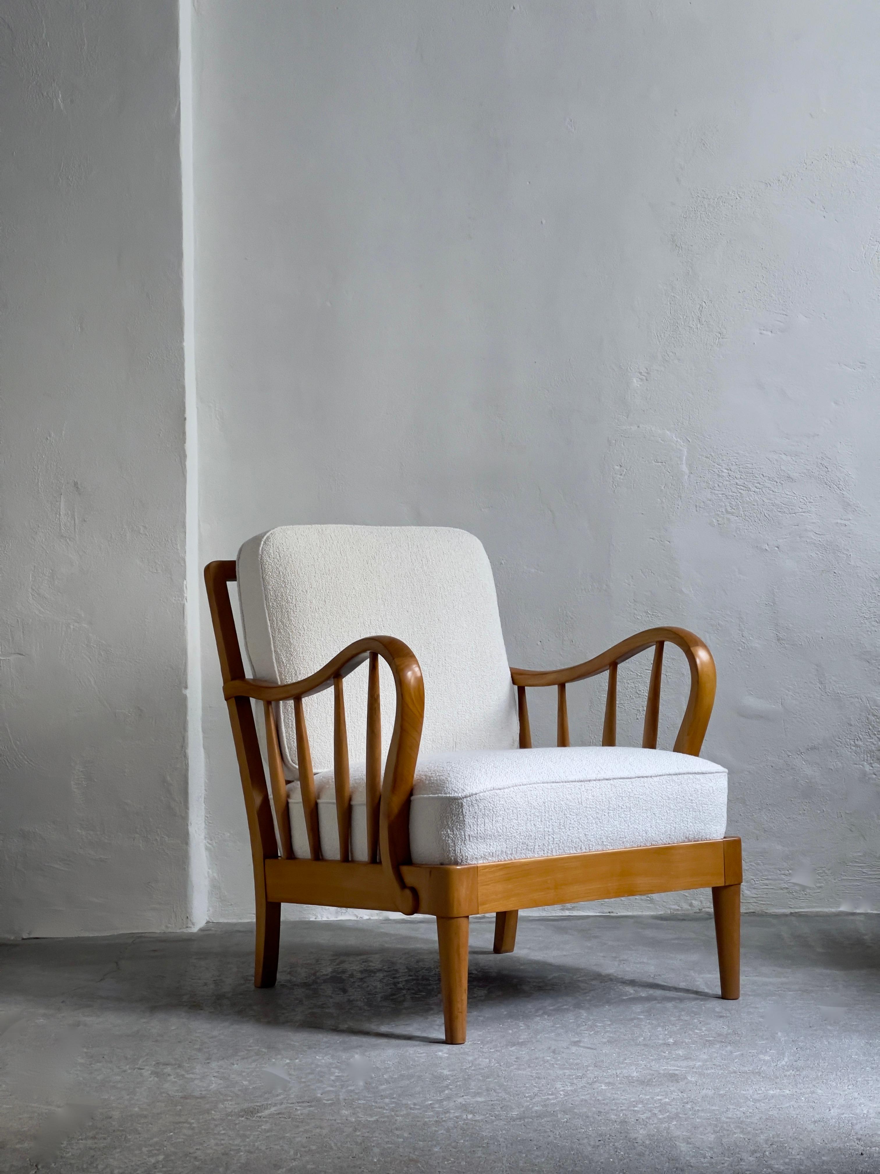 Pair of Danish 1930s Easy Chairs in Solid Elm Tree and Premium Bouclé 5