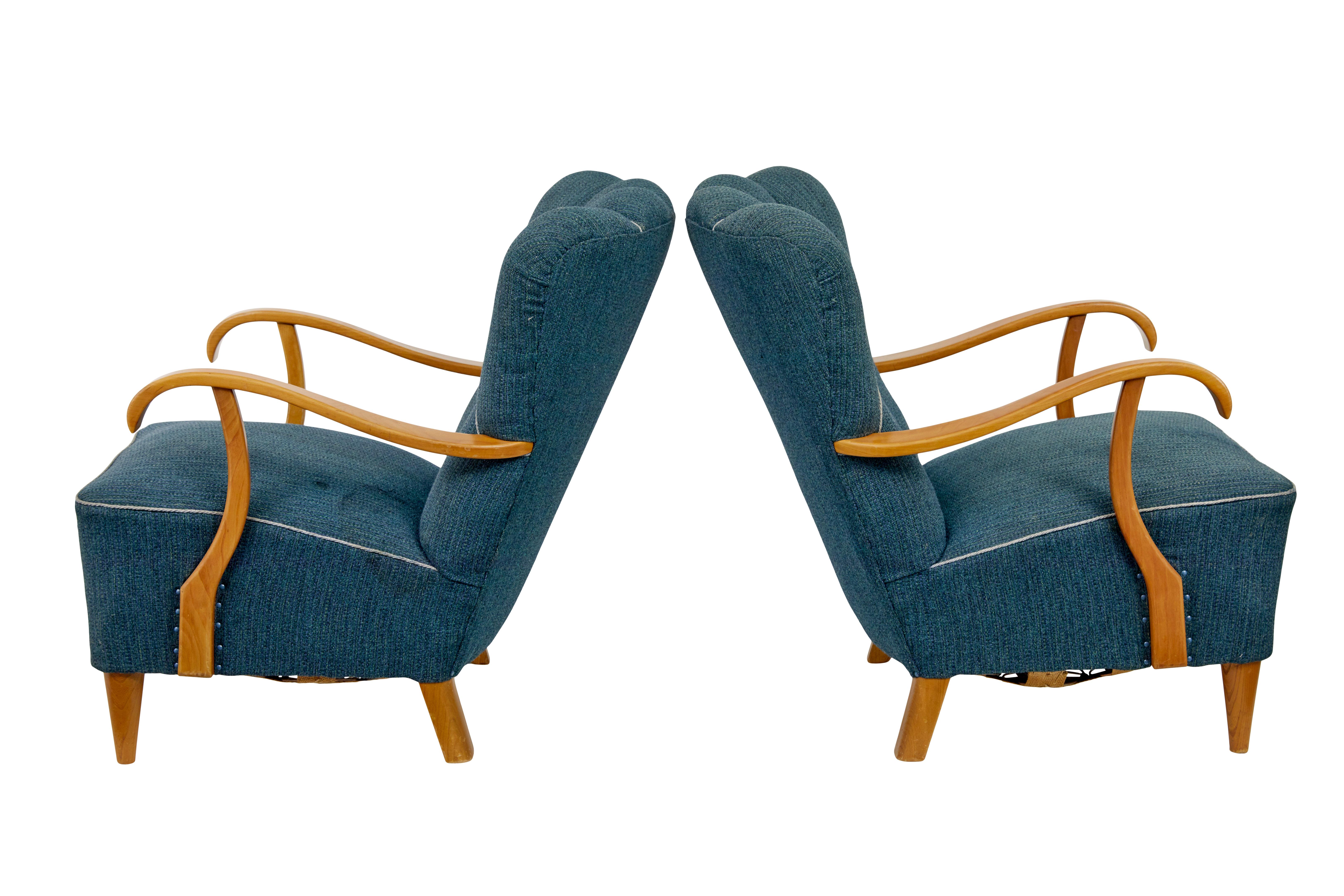 Art Deco Pair of Scandinavian 1950’s shell back armchairs For Sale
