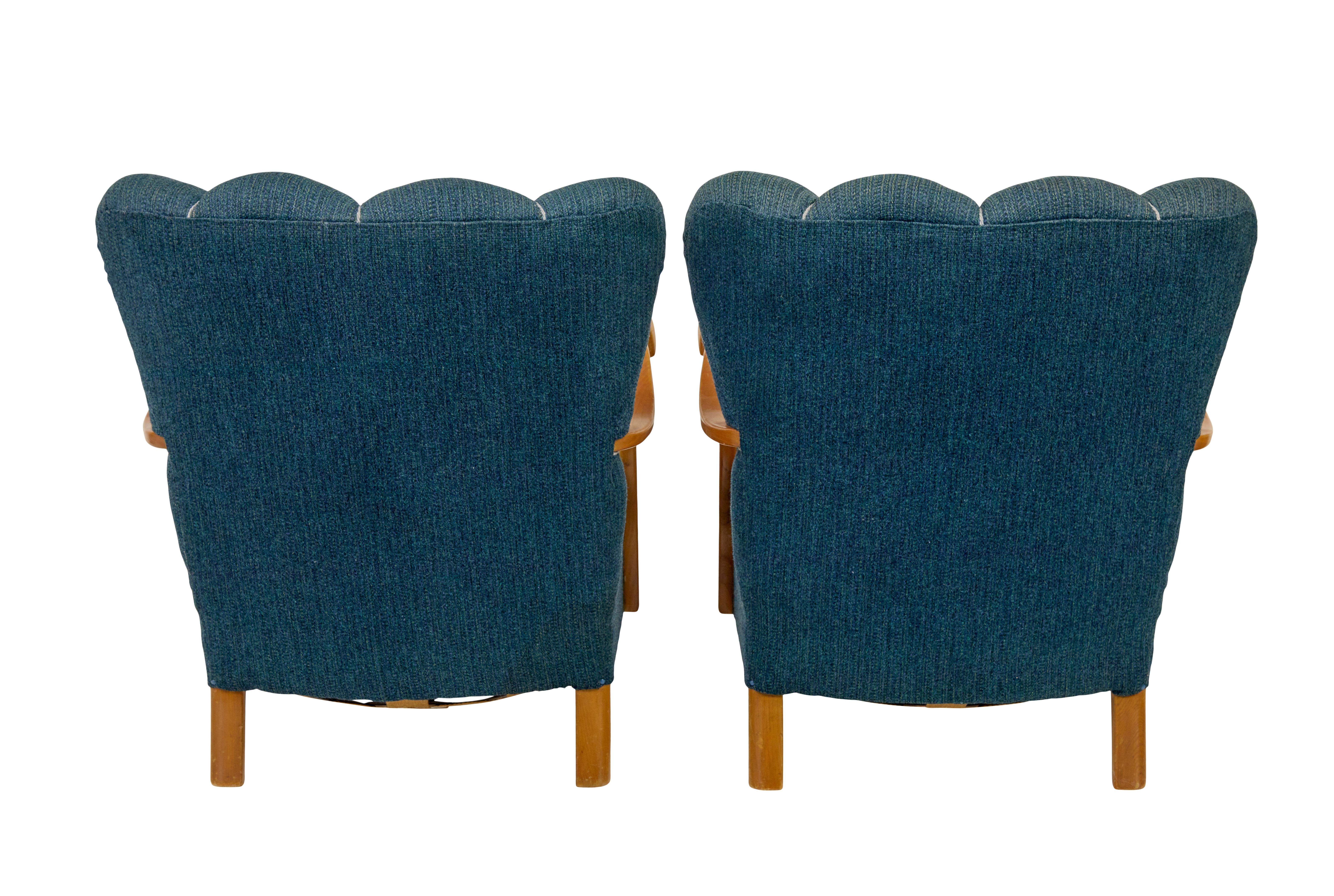 Swedish Pair of Scandinavian 1950’s shell back armchairs For Sale
