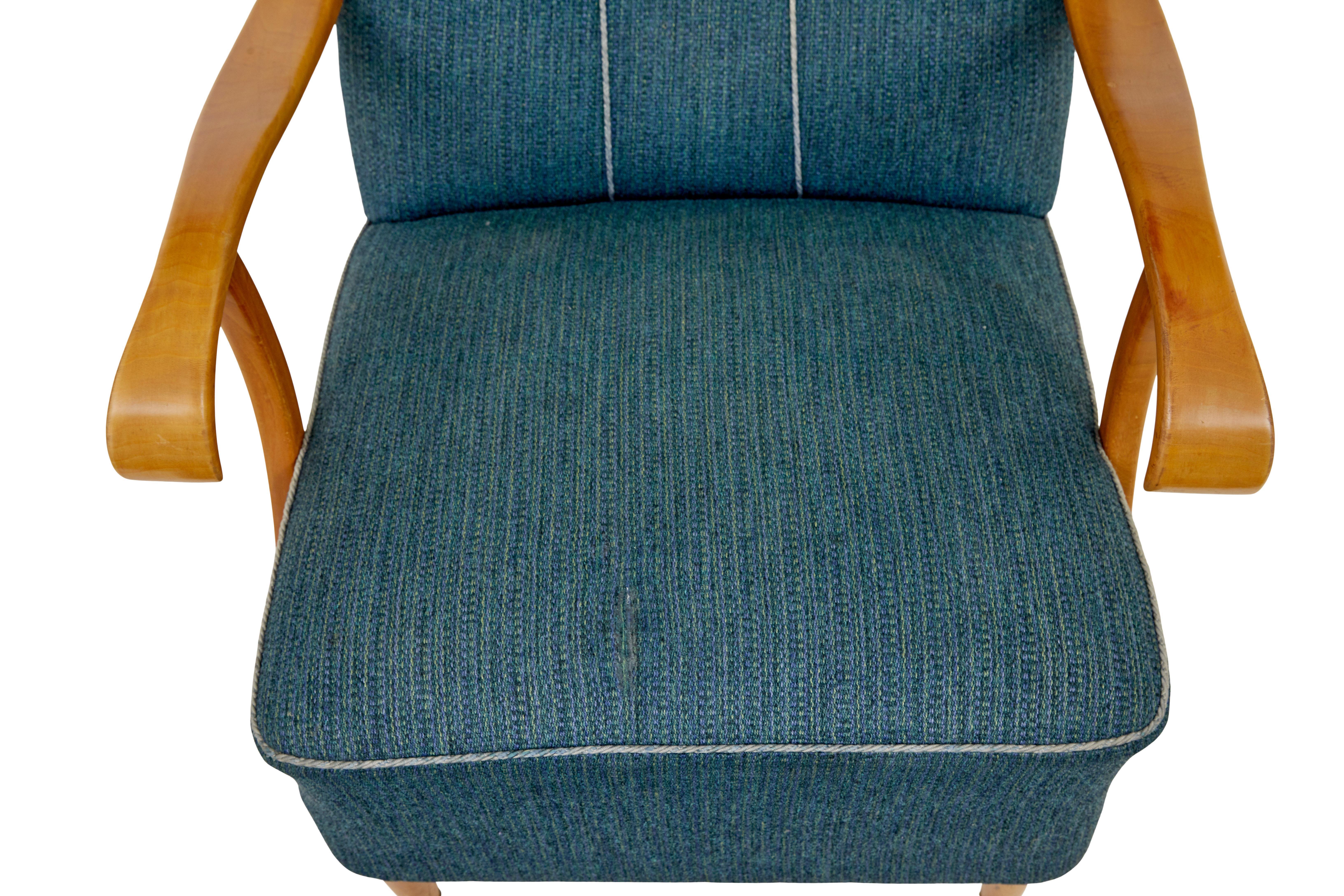 Fabric Pair of Scandinavian 1950’s shell back armchairs For Sale