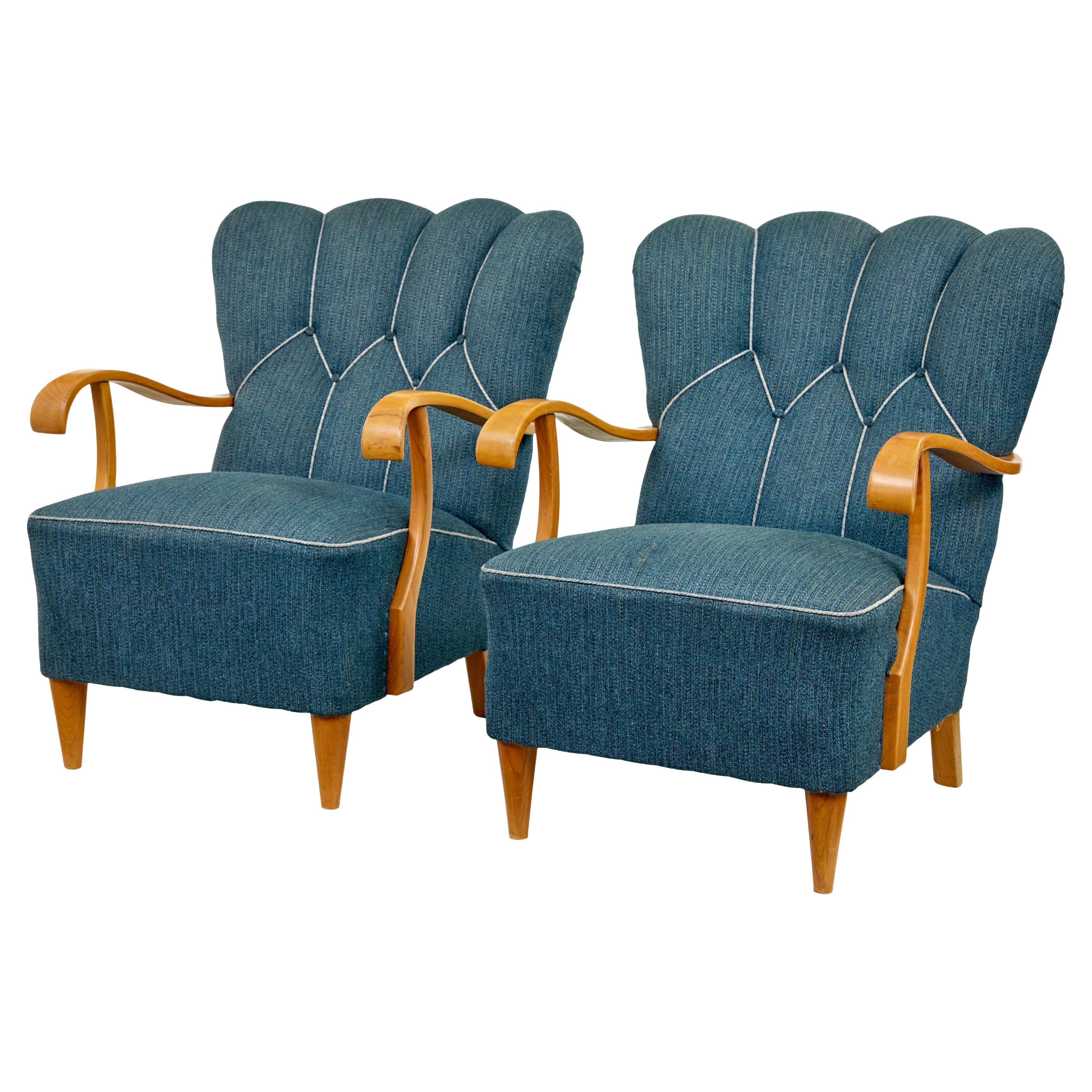 Pair of Scandinavian 1950’s shell back armchairs For Sale