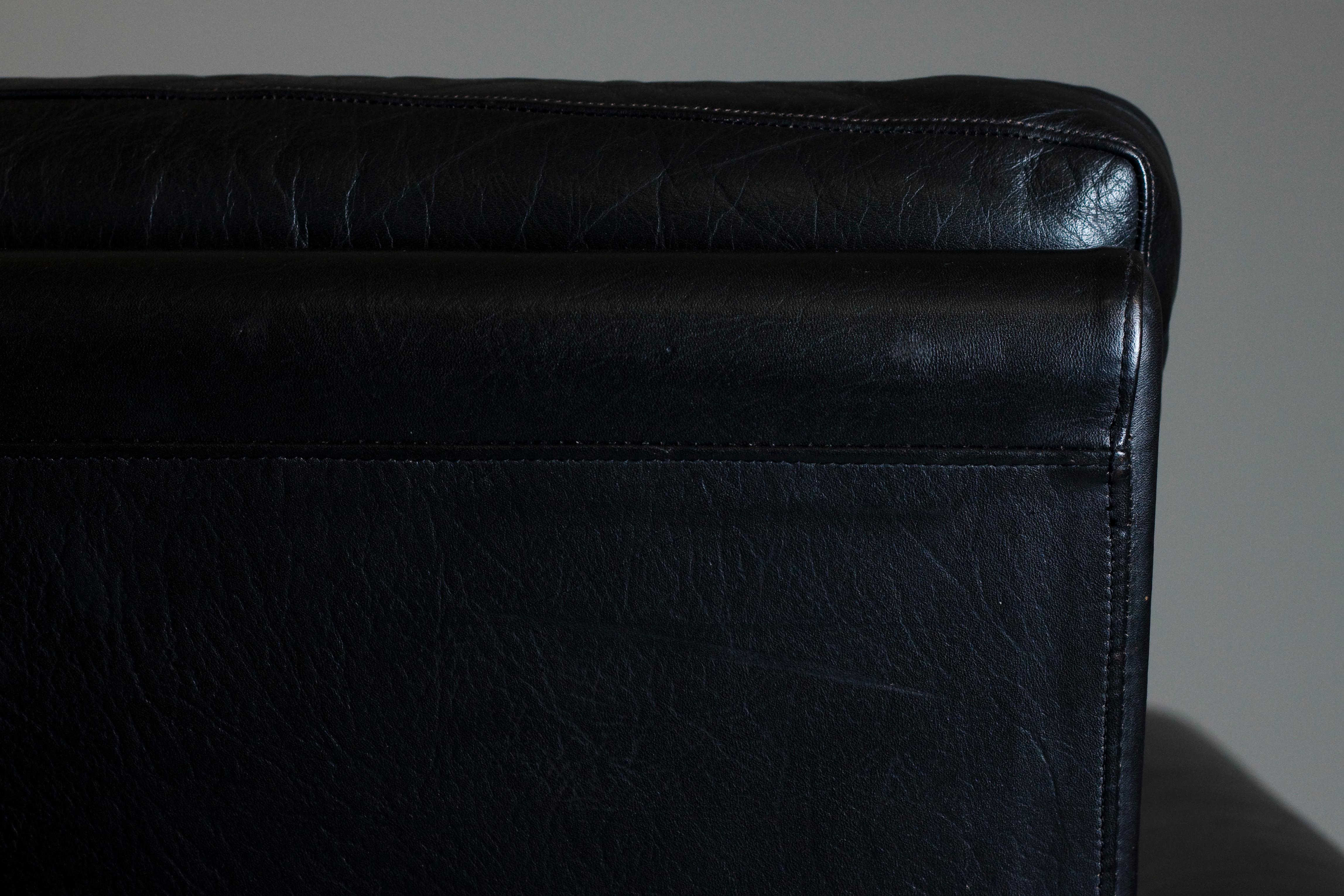 Pair of Scandinavian 1960s Black Leather Armchairs with Teak Legs 5