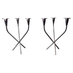 Pair of Scandinavian 3-Arm Candlesticks in Alpaca, Sweden, 1970