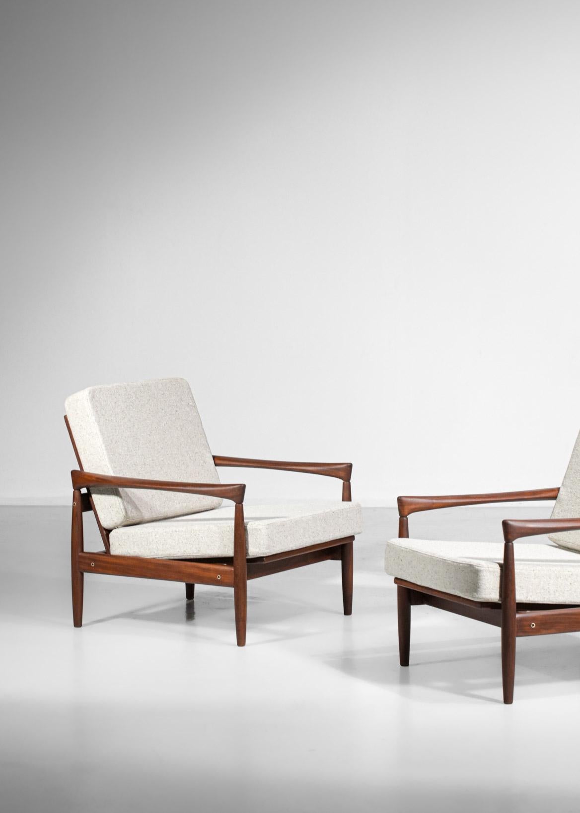 Danish Pair of Scandinavian Armchairs Erik Worts Solid Teak and Wool from the 60s
