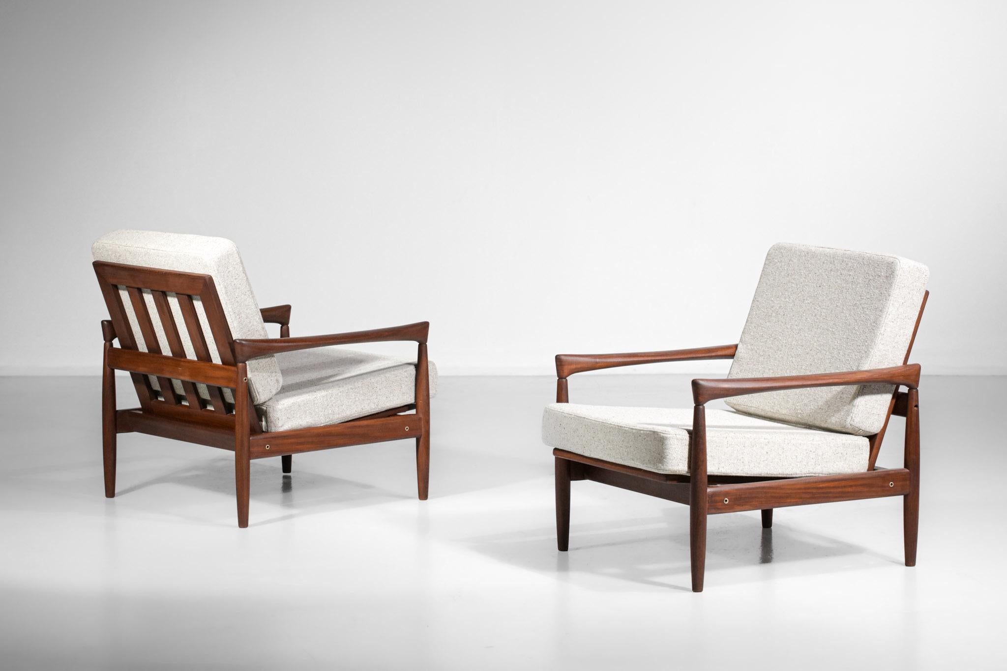 Pair of Scandinavian Armchairs Erik Worts Solid Teak and Wool from the 60s 2