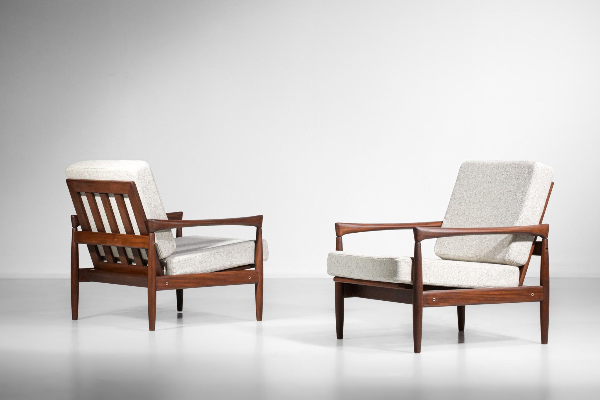 Pair of Scandinavian Armchairs Erik Worts Solid Teak and Wool from the 60s 3