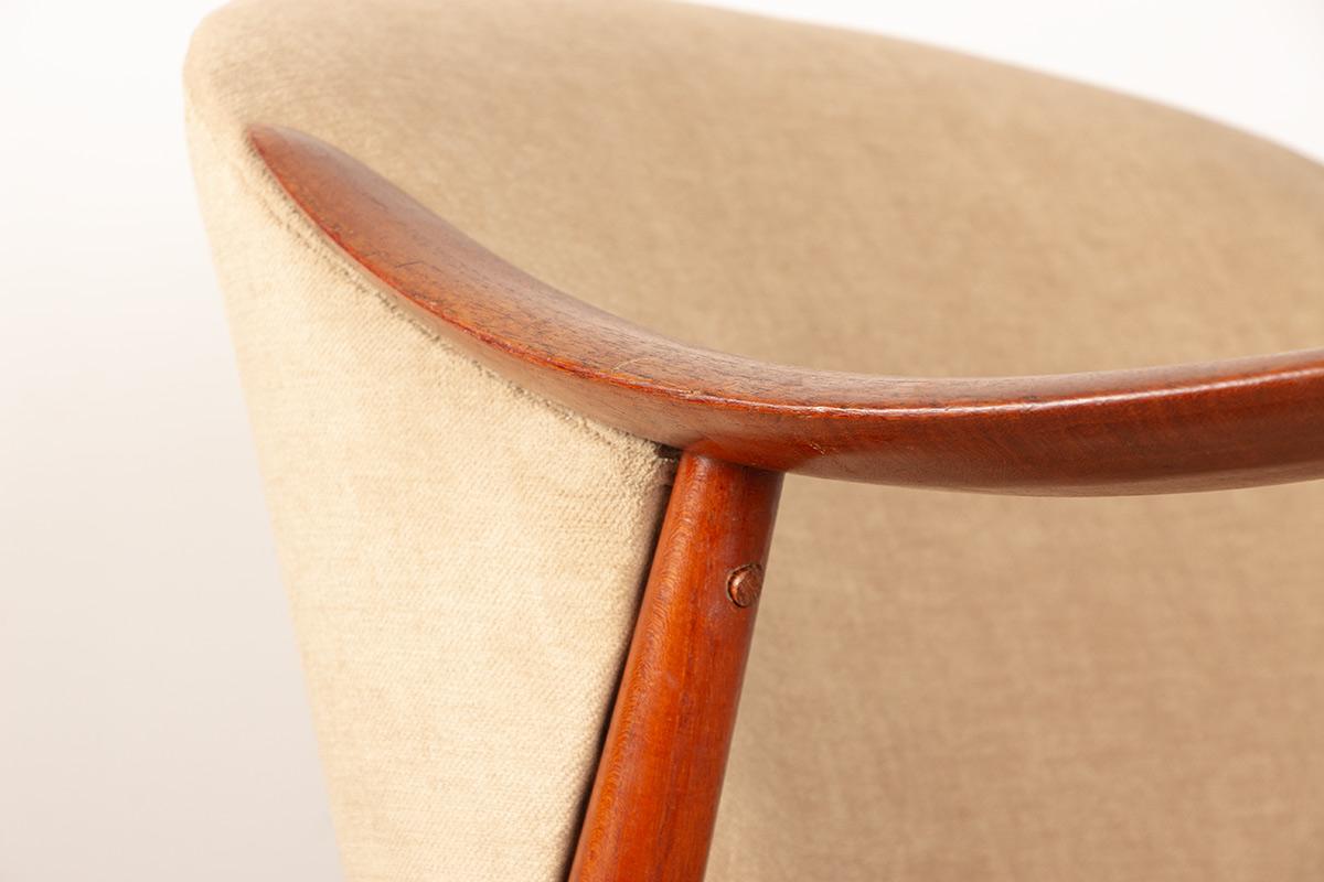 Pair of Scandinavian armchairs in teak and fabric, new Tyrol model by Gerhard Be For Sale 4