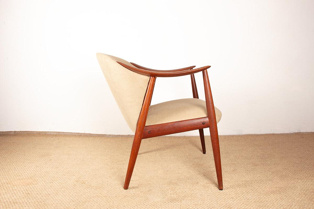 Pair of Scandinavian armchairs in teak and fabric, new Tyrol model by Gerhard Be For Sale 5