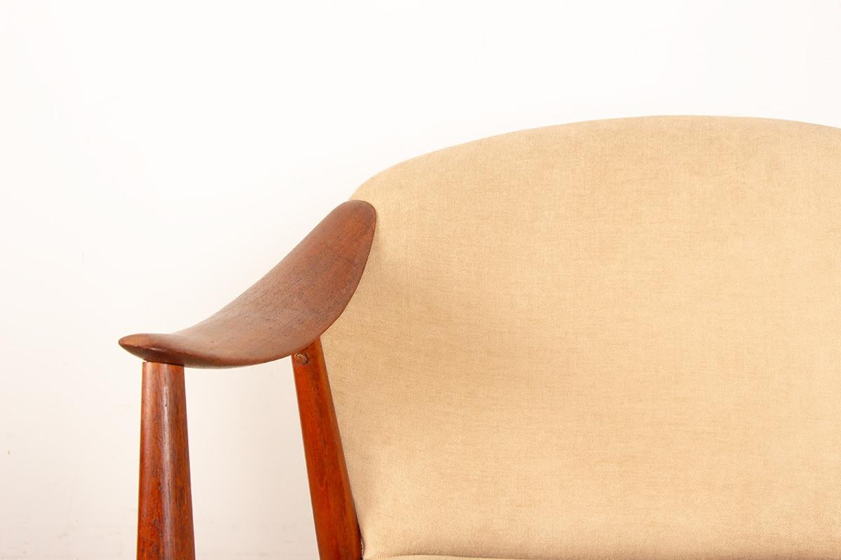 Norwegian Pair of Scandinavian armchairs in teak and fabric, new Tyrol model by Gerhard Be For Sale