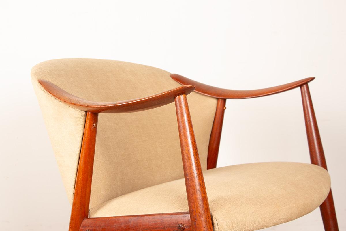 Mid-20th Century Pair of Scandinavian armchairs in teak and fabric, new Tyrol model by Gerhard Be For Sale