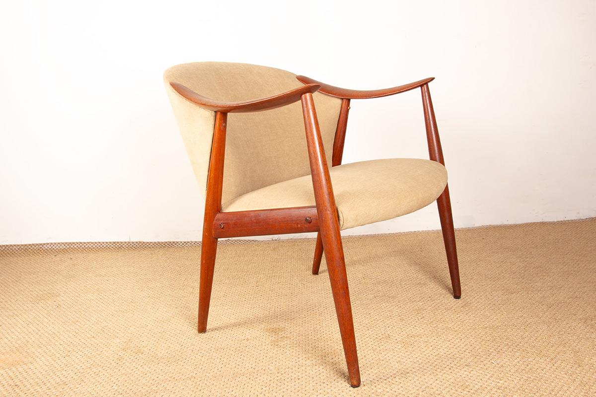 Fabric Pair of Scandinavian armchairs in teak and fabric, new Tyrol model by Gerhard Be For Sale