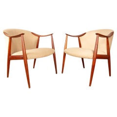 Pair of Scandinavian armchairs in teak and fabric, new Tyrol model by Gerhard Be Vintage Pair of Scandinavian armchairs in teak and fabric, new Tyrol model by Gerhard Be