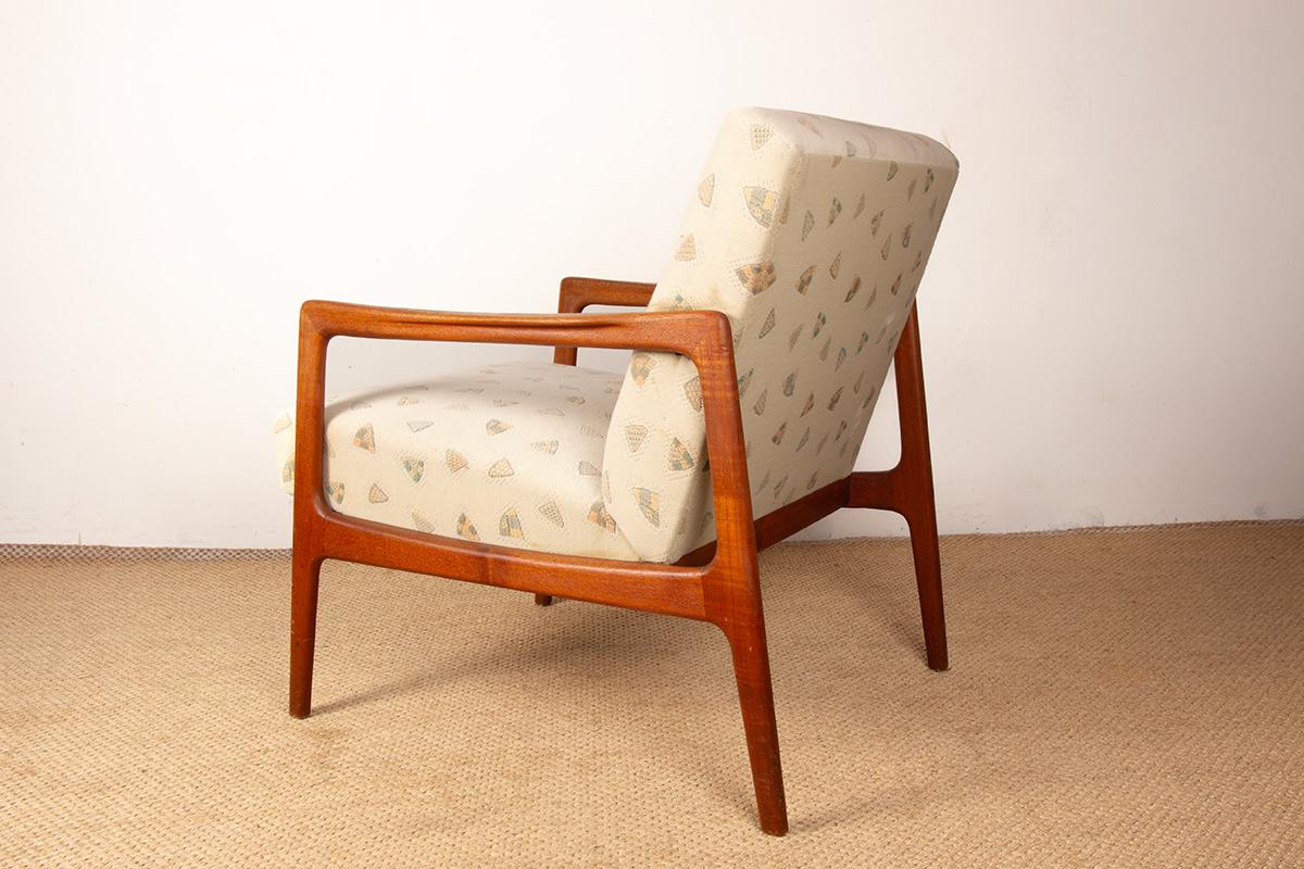 Pair of Scandinavian armchairs in teak and new fabric, 1960. For Sale 11