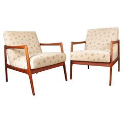 Vintage Pair of Scandinavian armchairs in teak and new fabric, 1960.