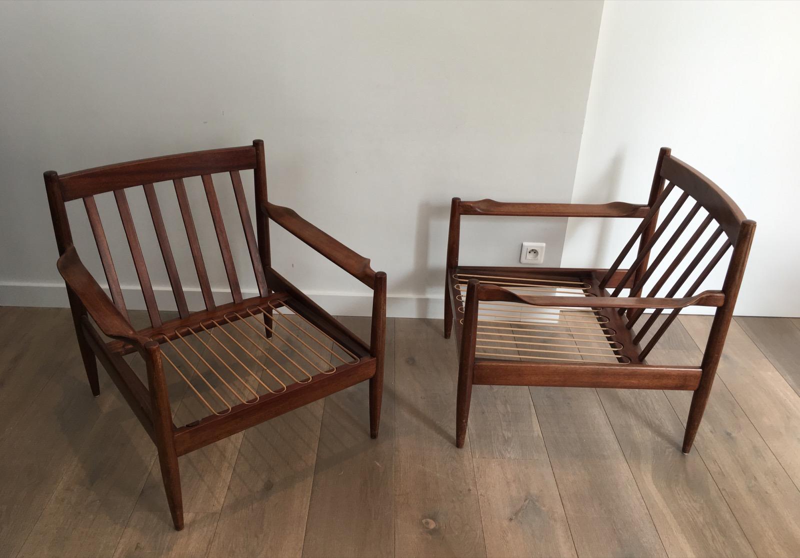 Pair of Scandinavian Armchairs, Marked, circa 1970 For Sale 8