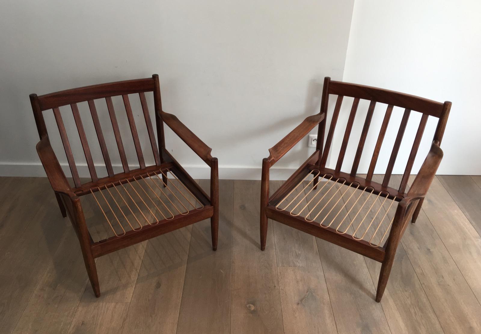 Mid-Century Modern Pair of Scandinavian Armchairs, Marked, circa 1970 For Sale