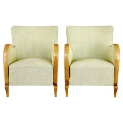 Antique Pair of Scandinavian art deco birch armchairs