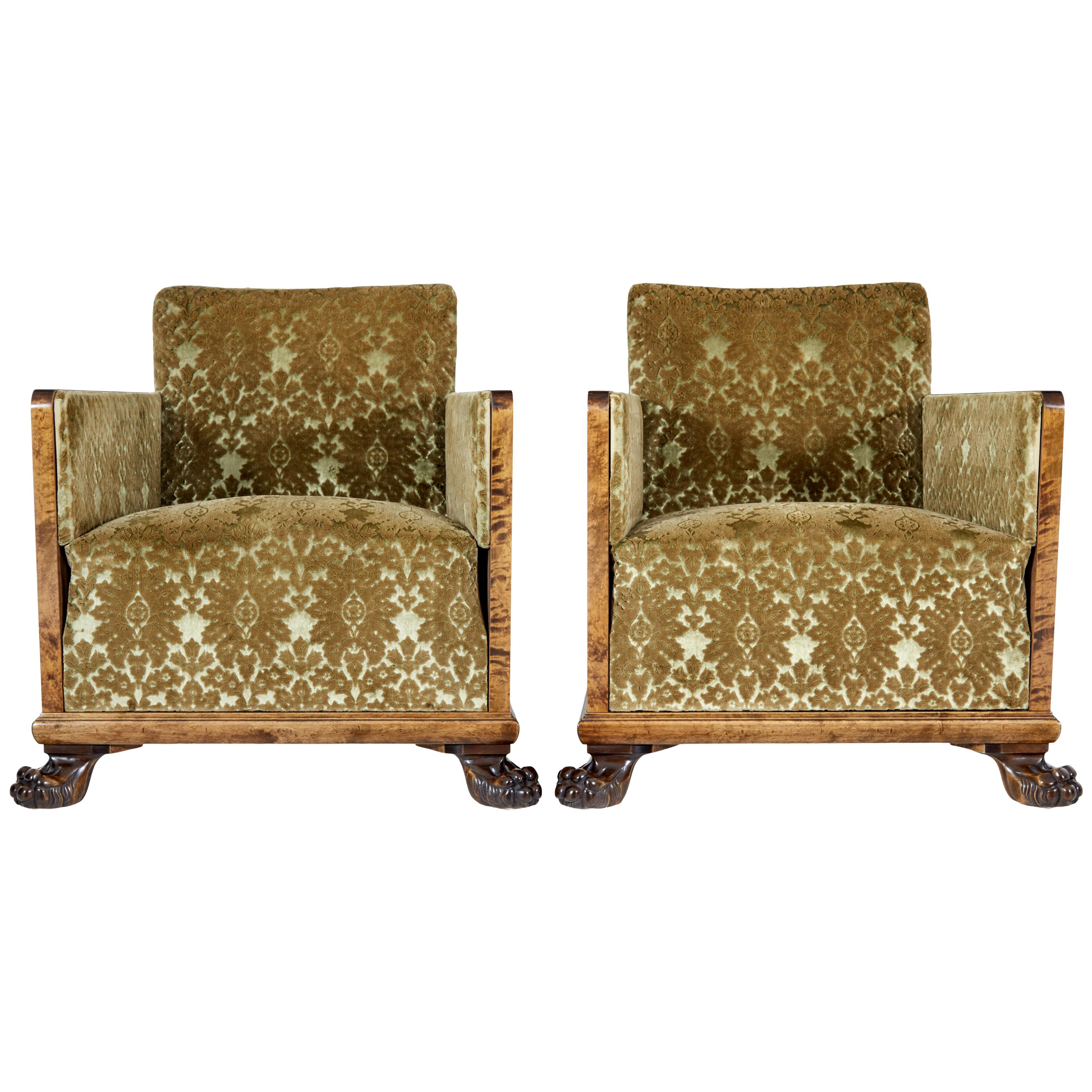 Pair of Scandinavian Art Deco Birch Club Armchairs