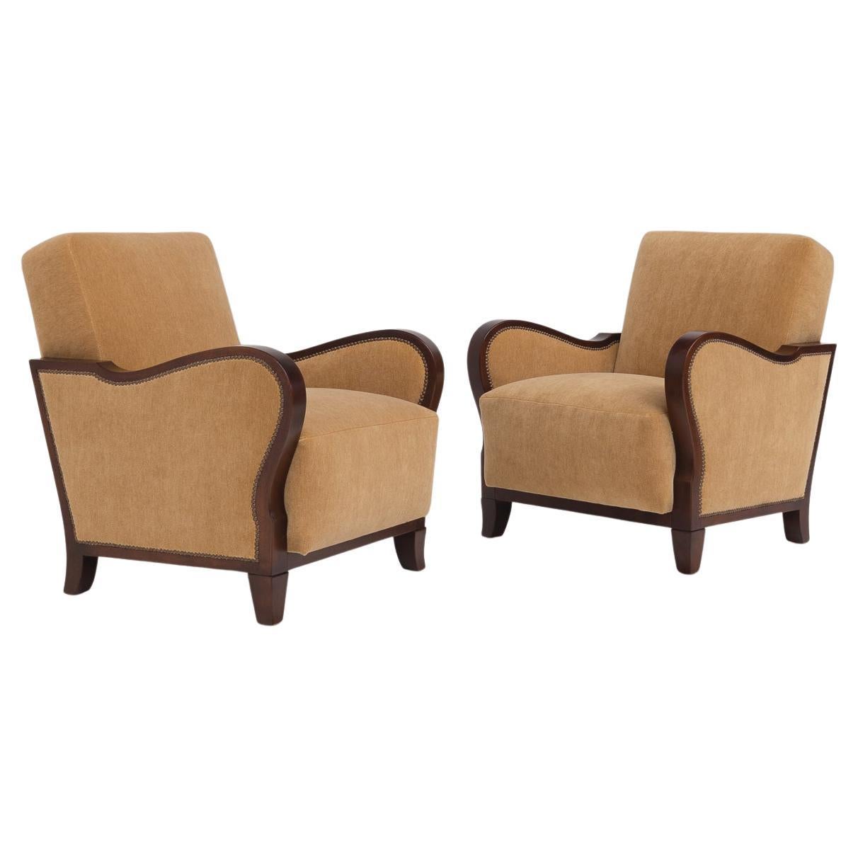 Pareja de sillones Club Art Decó escandinavos tapizados en mohair, años 40