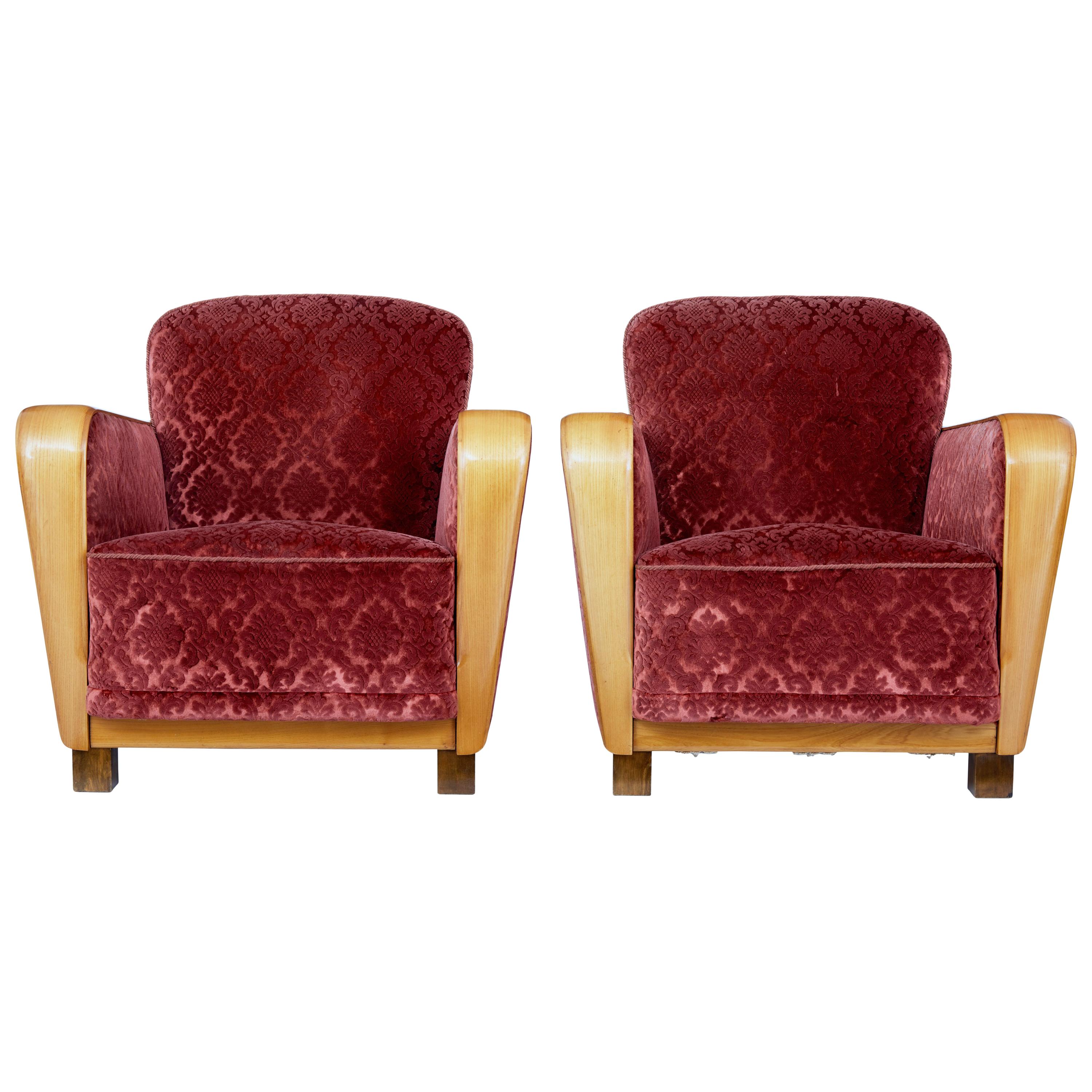  Pair of Scandinavian Art Deco Elm Armchairs