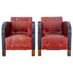 Pair of Scandinavian Art Deco Leather Club Armchairs