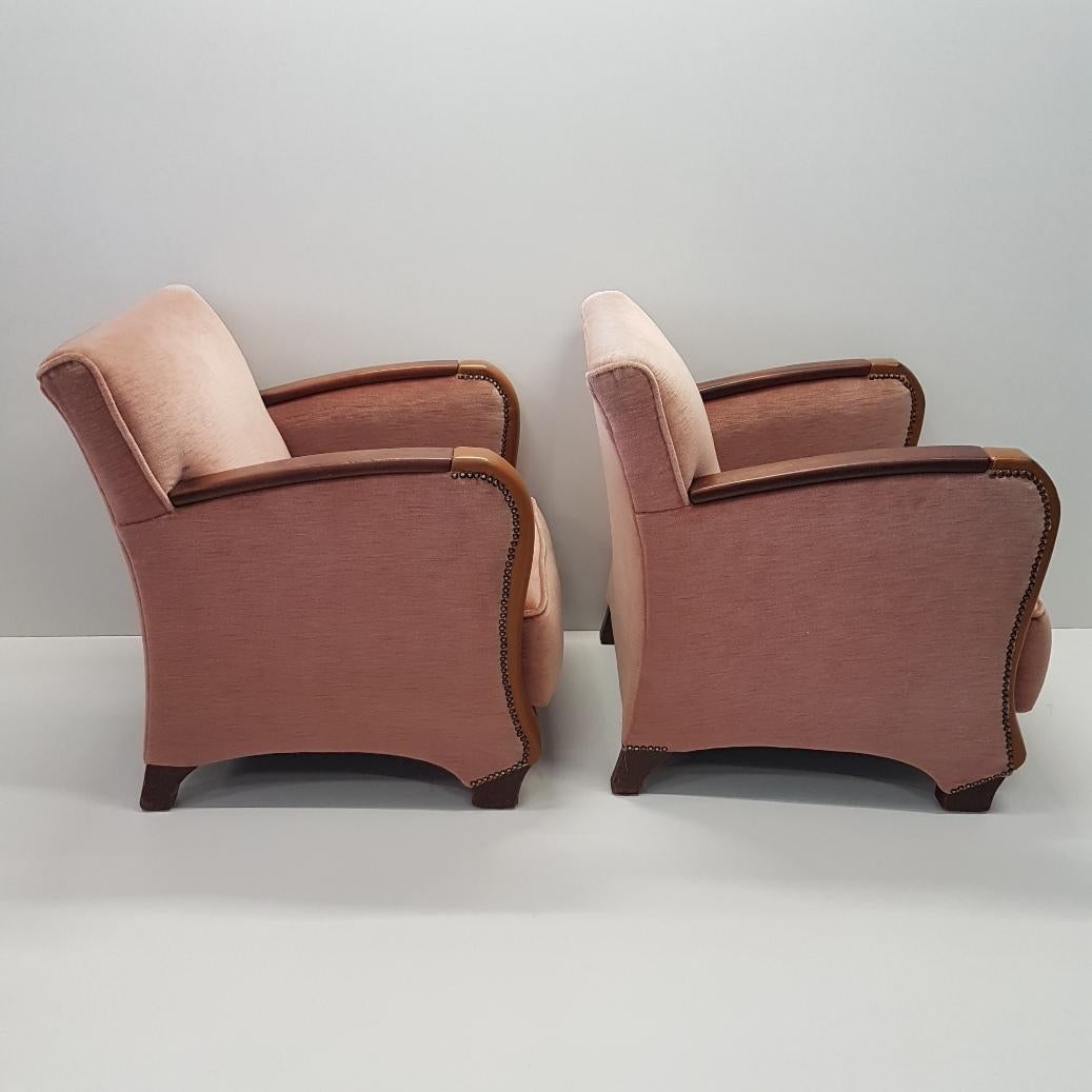 20th Century Pair of Scandinavian Art Deco Pink Mohair Club Chairs, 1930s For Sale