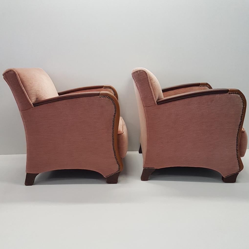 Metal Pair of Scandinavian Art Deco Pink Mohair Club Chairs, 1930s For Sale