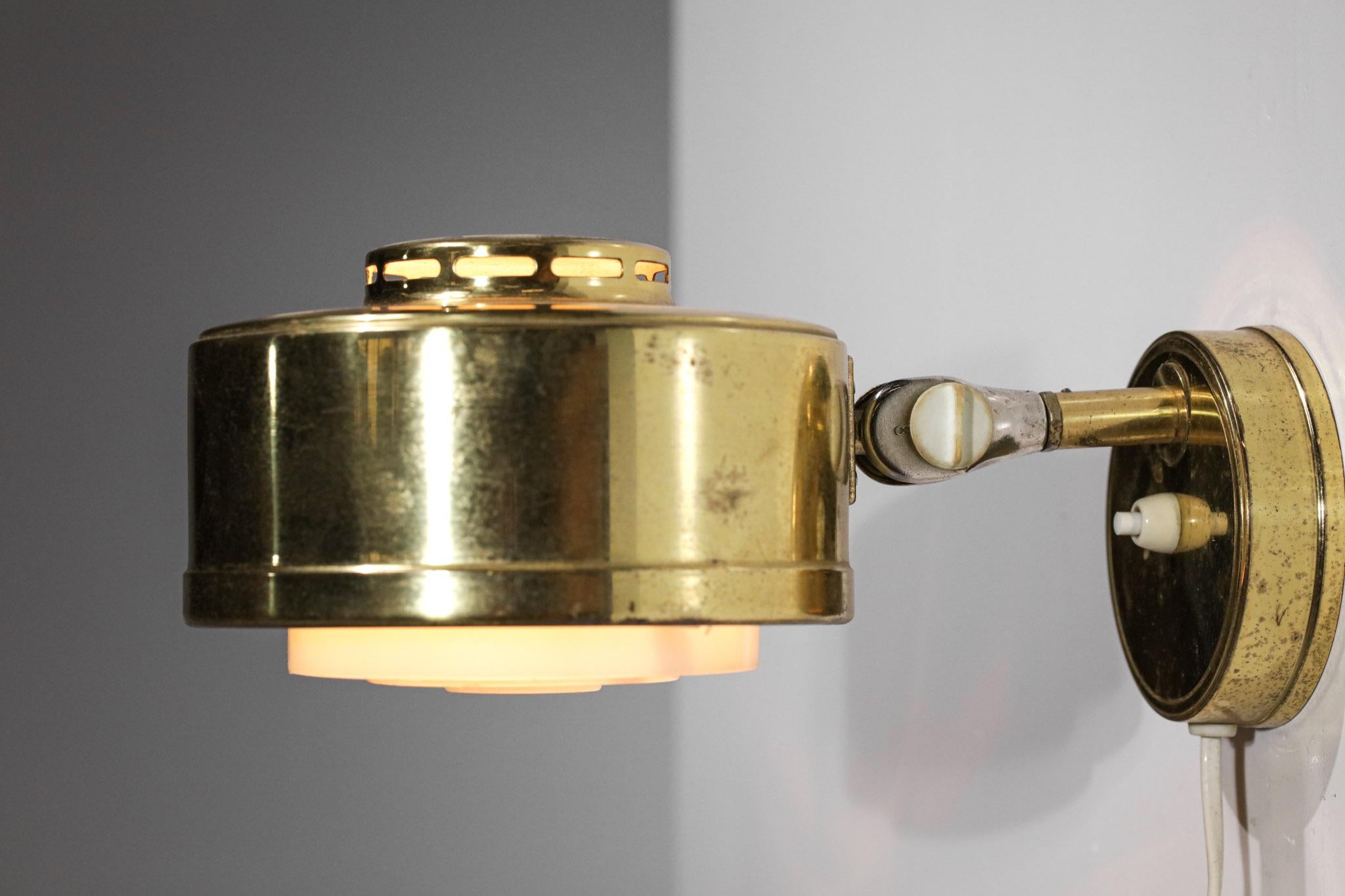 Pair of Scandinavian ASEA 60's Round Brass Sconces Swedish D068 For Sale 7