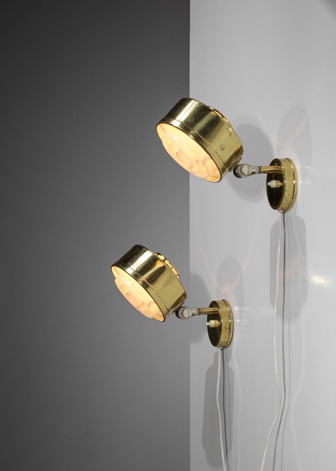 Pair of Scandinavian ASEA 60's Round Brass Sconces Swedish D068 For Sale 1
