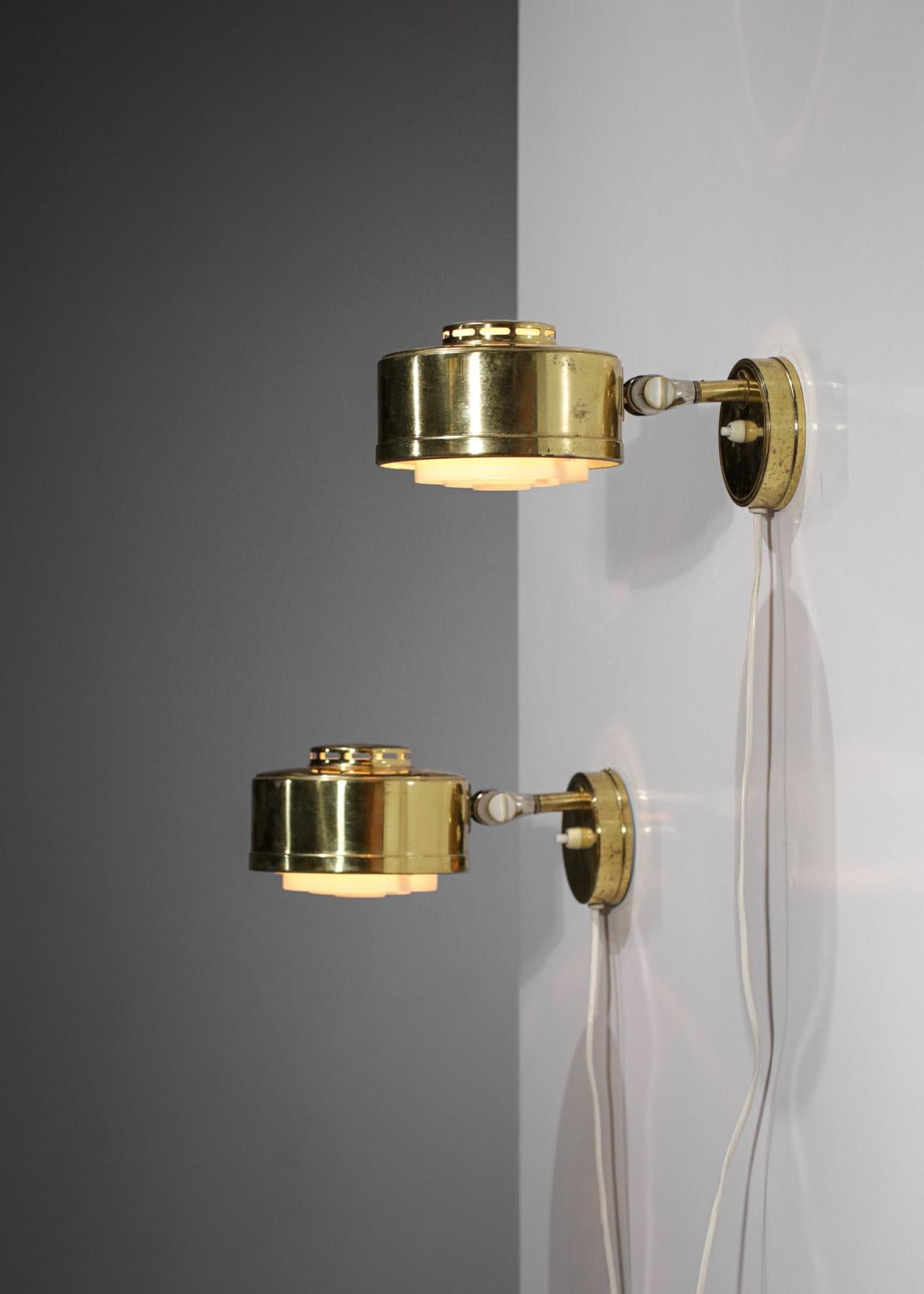 Pair of Scandinavian ASEA 60's Round Brass Sconces Swedish D068 For Sale 3
