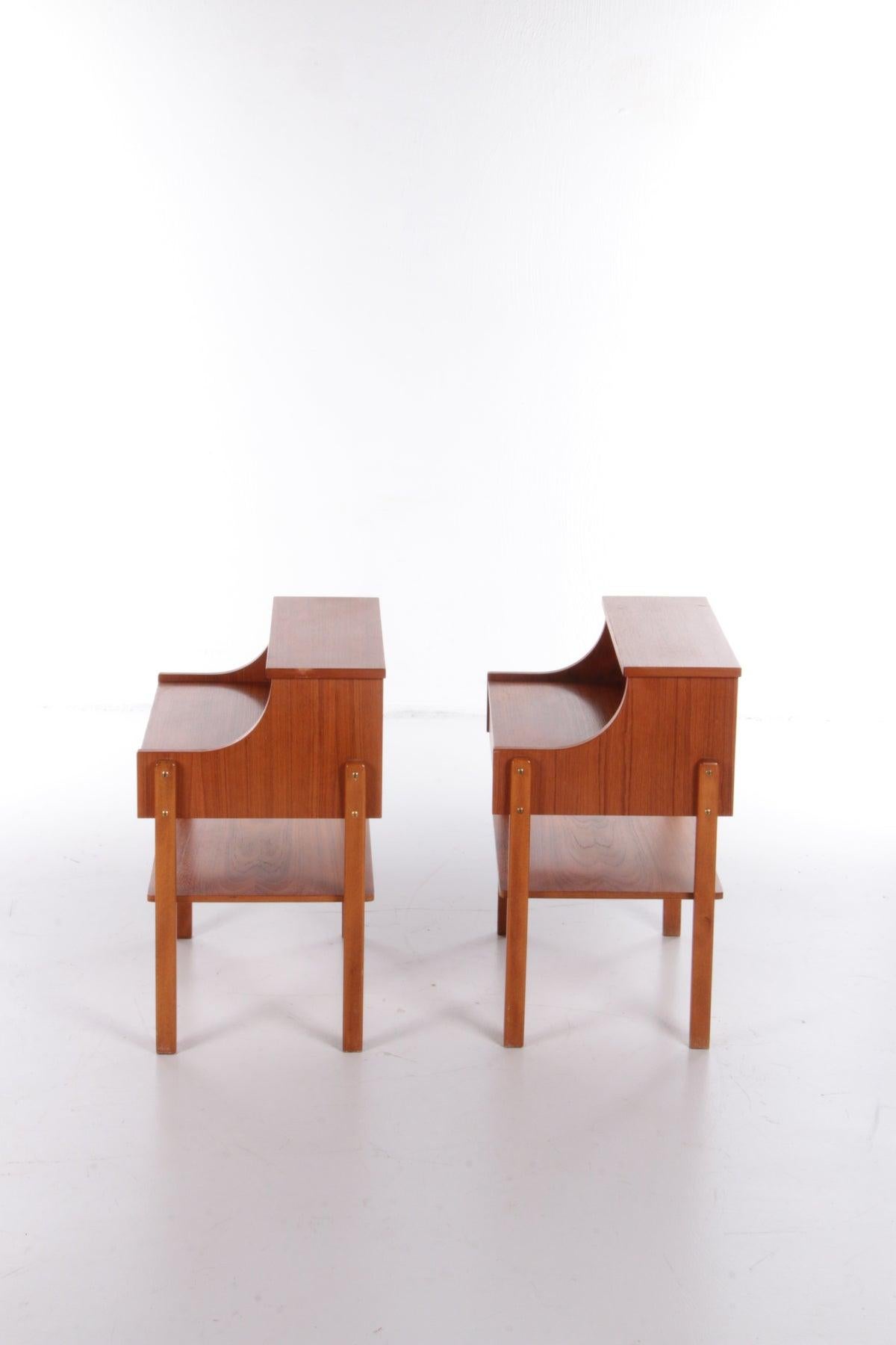 Swedish Pair of Scandinavian Bedside Tables in Teak by AB Carlstrom & Co, 1960 For Sale