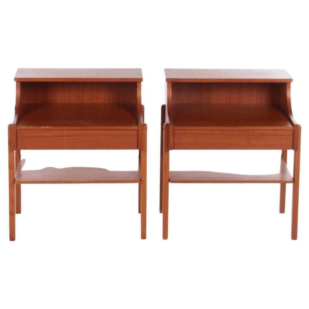 Pair of Scandinavian Bedside Tables in Teak by AB Carlstrom & Co, 1960 For Sale