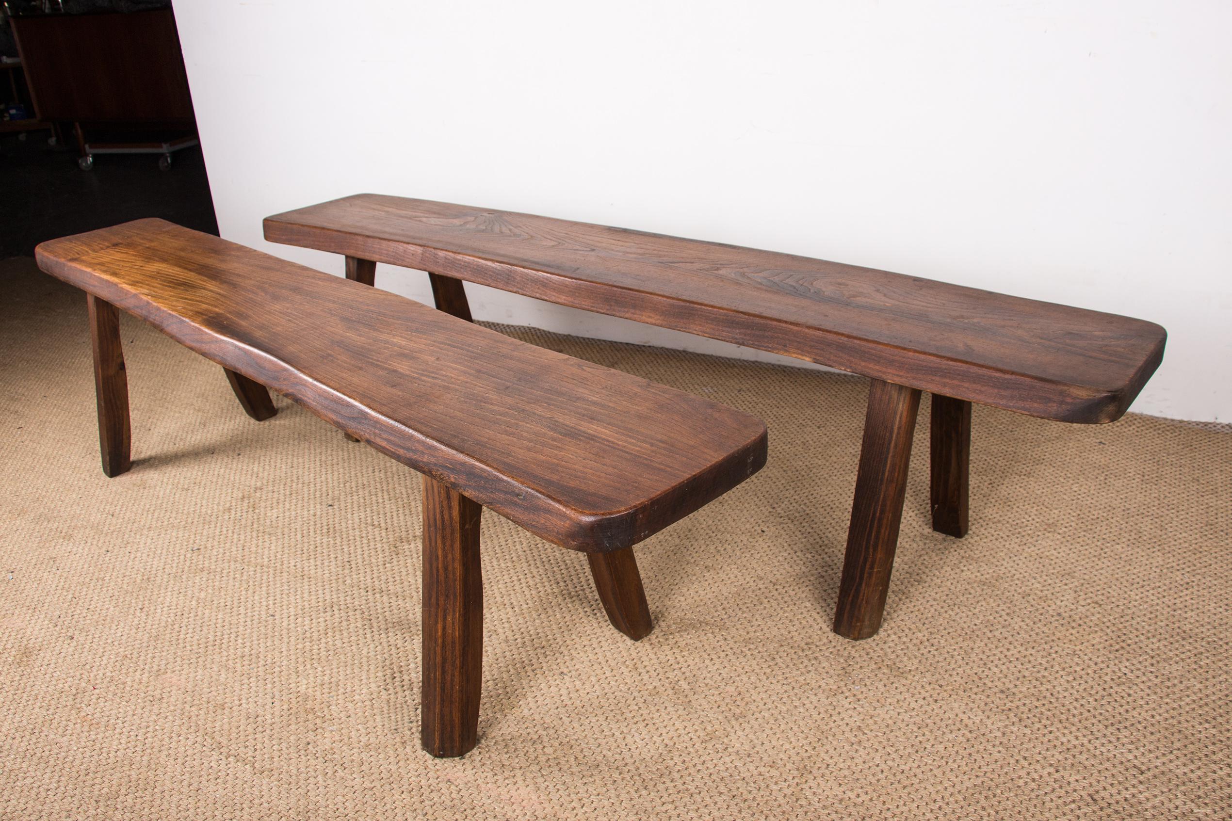 Pair of Scandinavian benches in Solid Elm by Olavi Hanninen 1960. For Sale 5