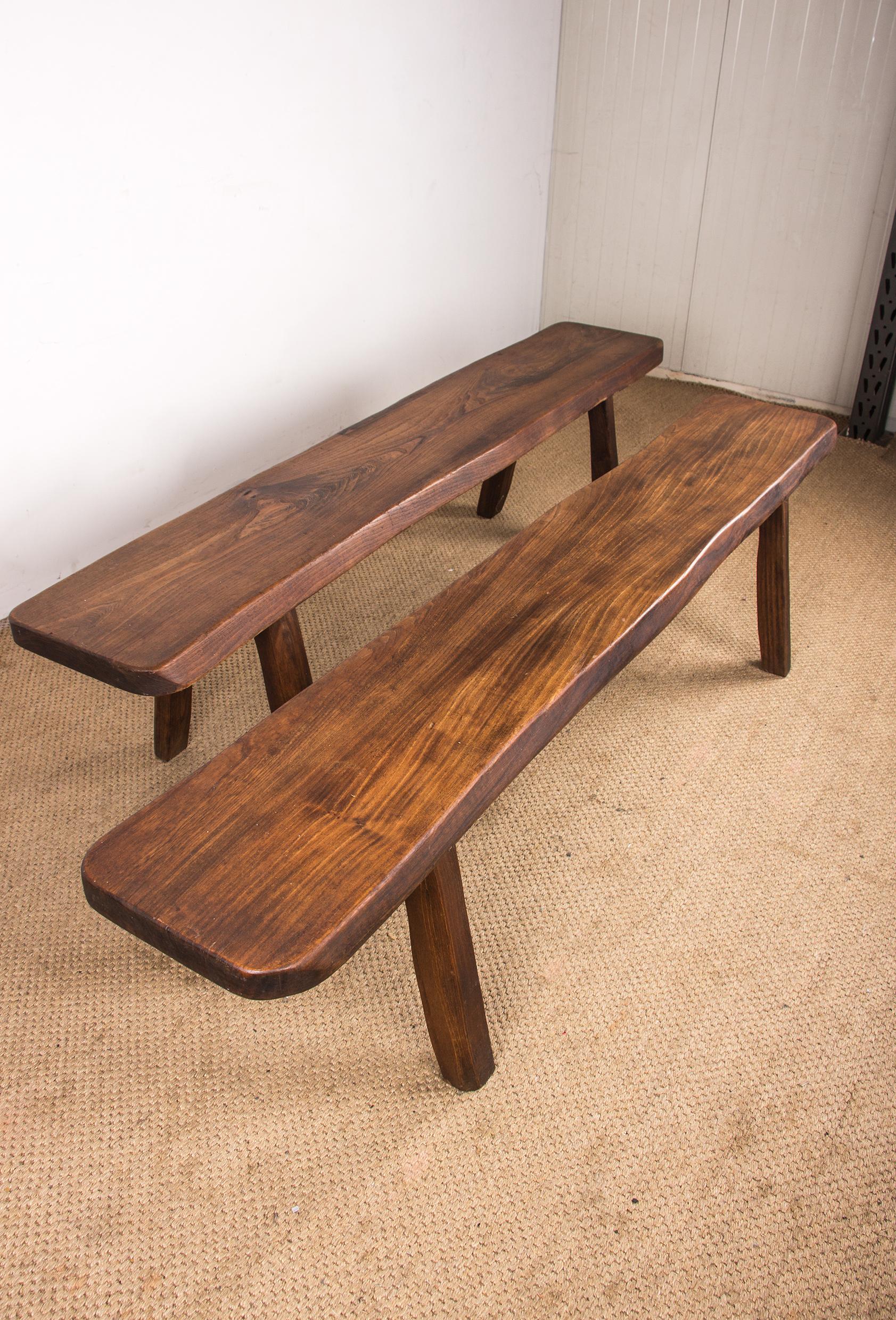 Pair of Scandinavian benches in Solid Elm by Olavi Hanninen 1960. For Sale 8