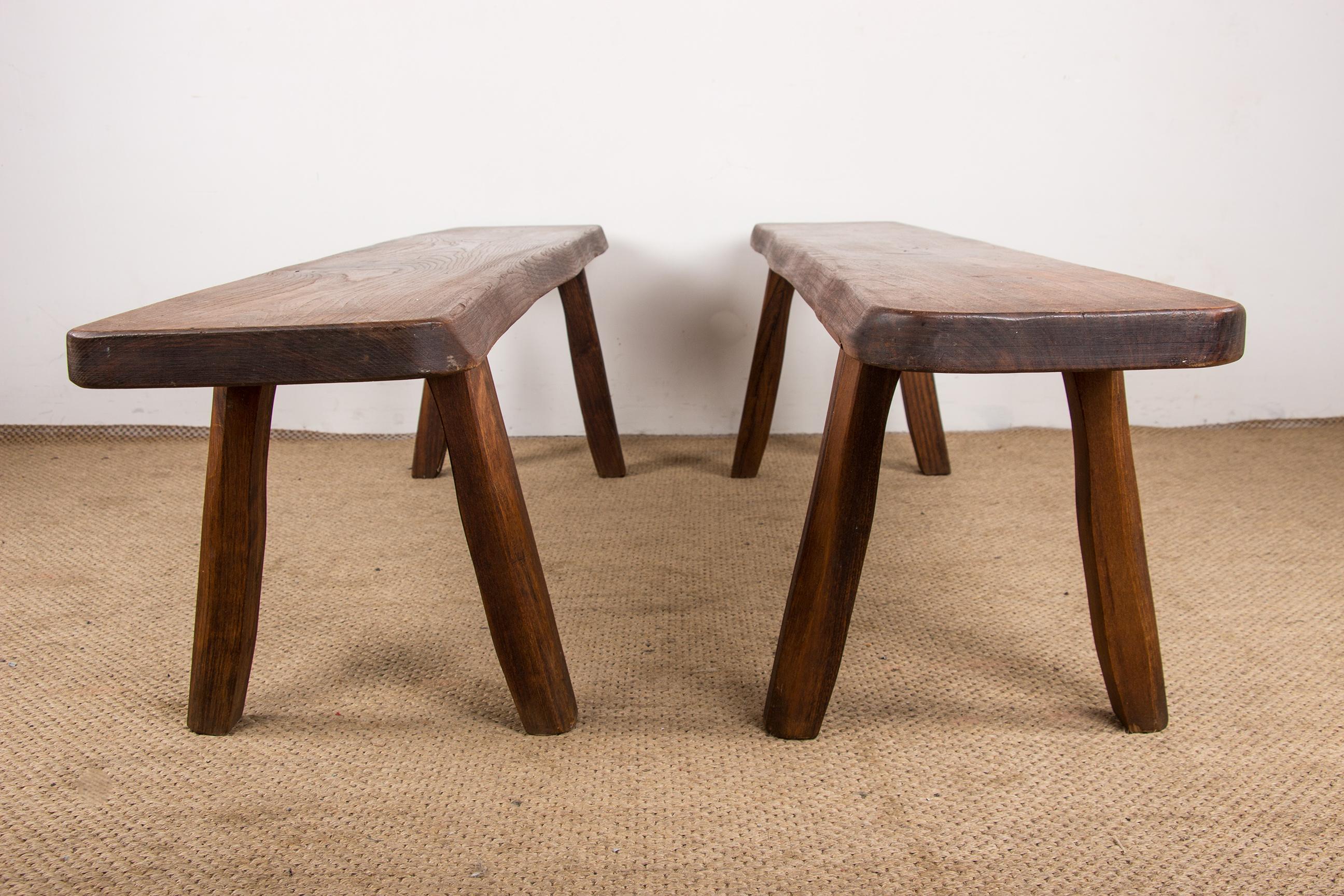 Pair of Scandinavian benches in Solid Elm by Olavi Hanninen 1960. For Sale 13
