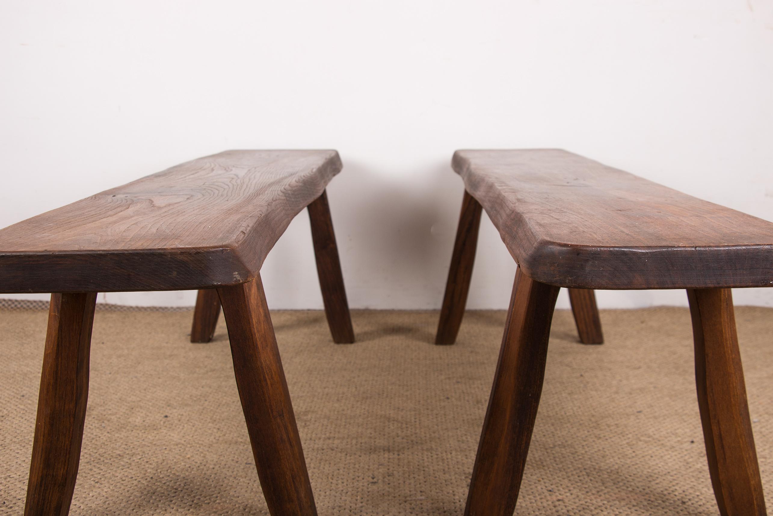 Pair of Scandinavian benches in Solid Elm by Olavi Hanninen 1960. For Sale 14