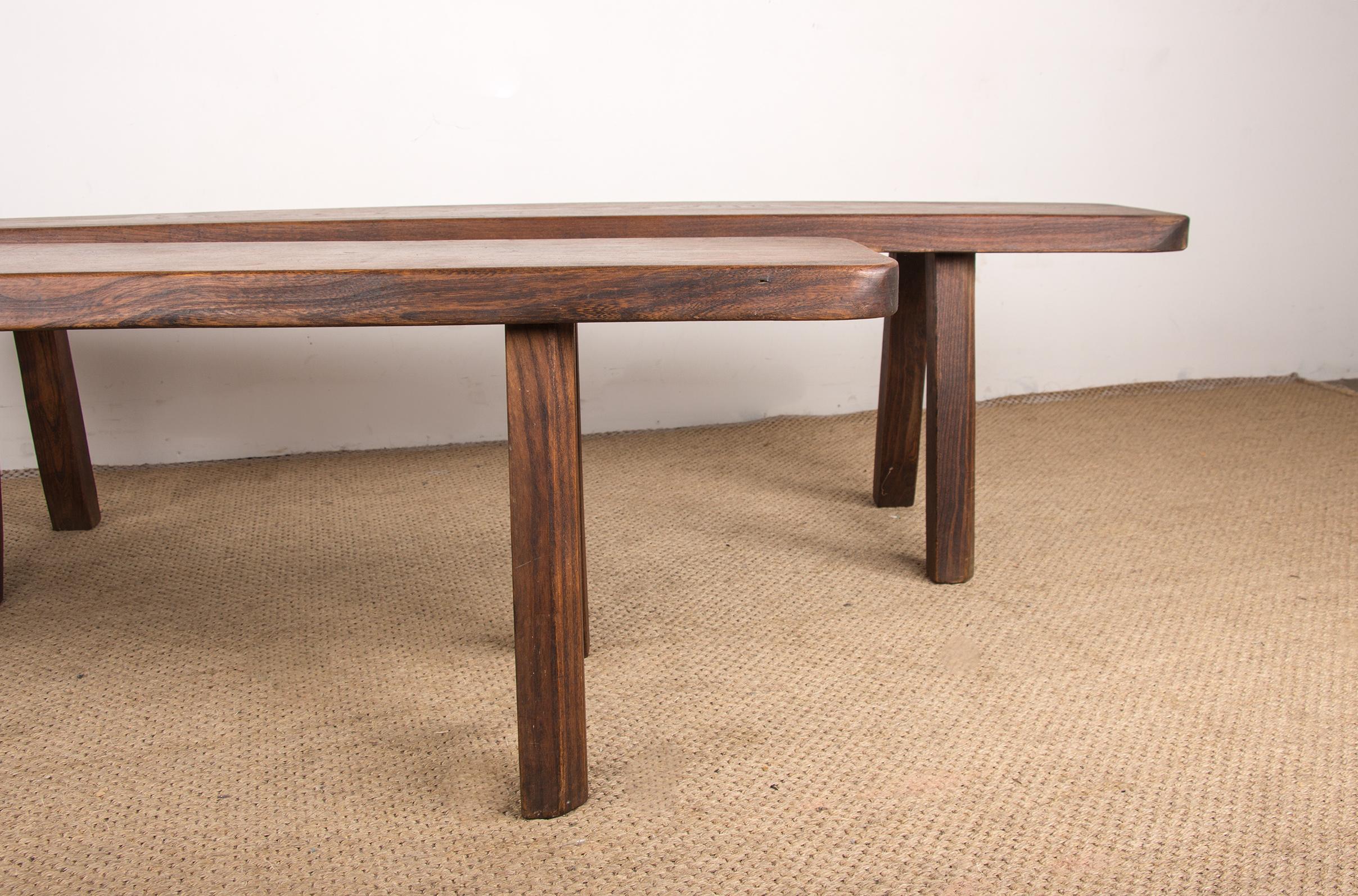 Pair of Scandinavian benches in Solid Elm by Olavi Hanninen 1960. For Sale 1