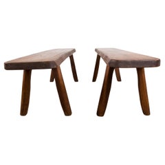 Vintage Pair of Scandinavian benches in Solid Elm by Olavi Hanninen 1960.