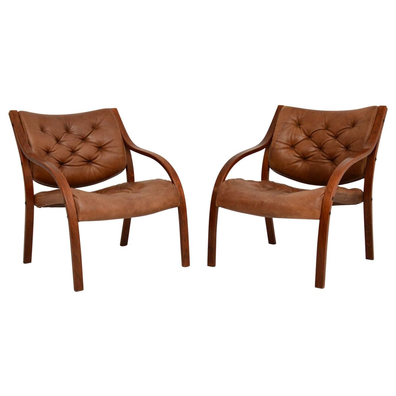 Pair of Antique Leather Gainsborough Armchairs at 1stDibs