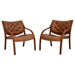 Pair of Scandinavian Bentwood 
Leather Vintage Armchairs
