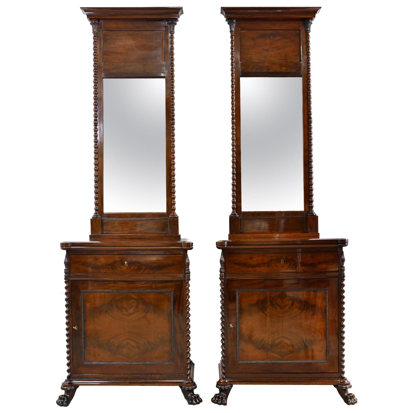 Pair of Scandinavian Biedermeier/ Empire Cabinets Mirrors in Mahogany