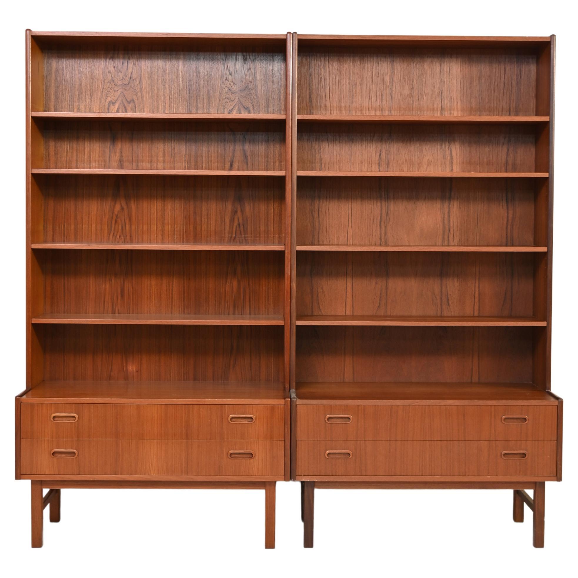 Long Pine Bookcase with Four Drawers at 1stDibs