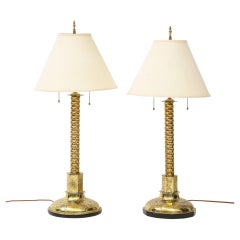 Pair of Scandinavian Brass Candlestick Lamps