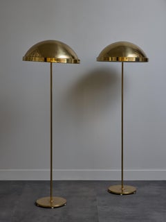 Pair of Scandinavian Brass Floor Lamps With Domes Shades