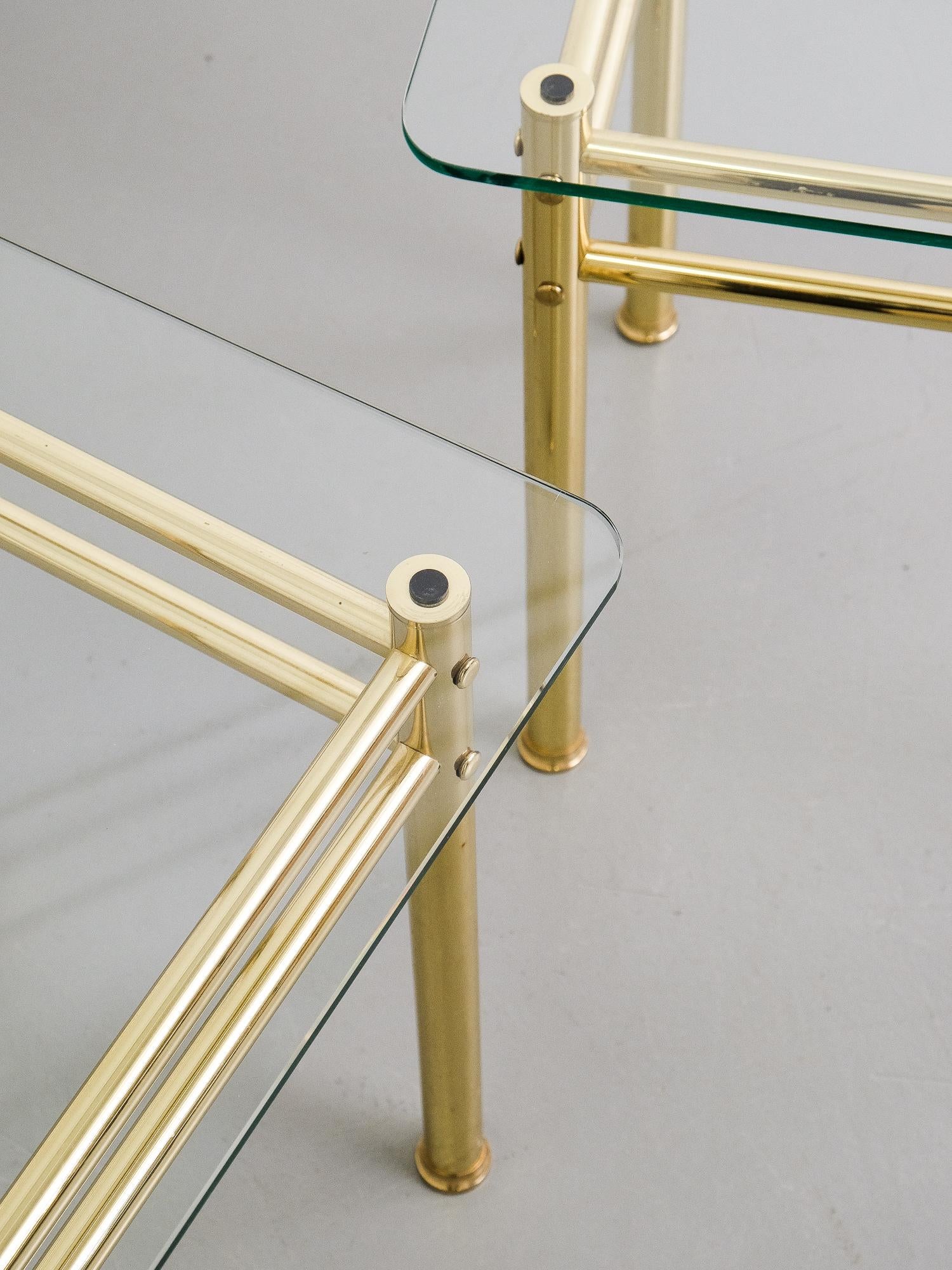 Mid-Century Modern Pair of Scandinavian Brass and Glass Side Tables, 1970s