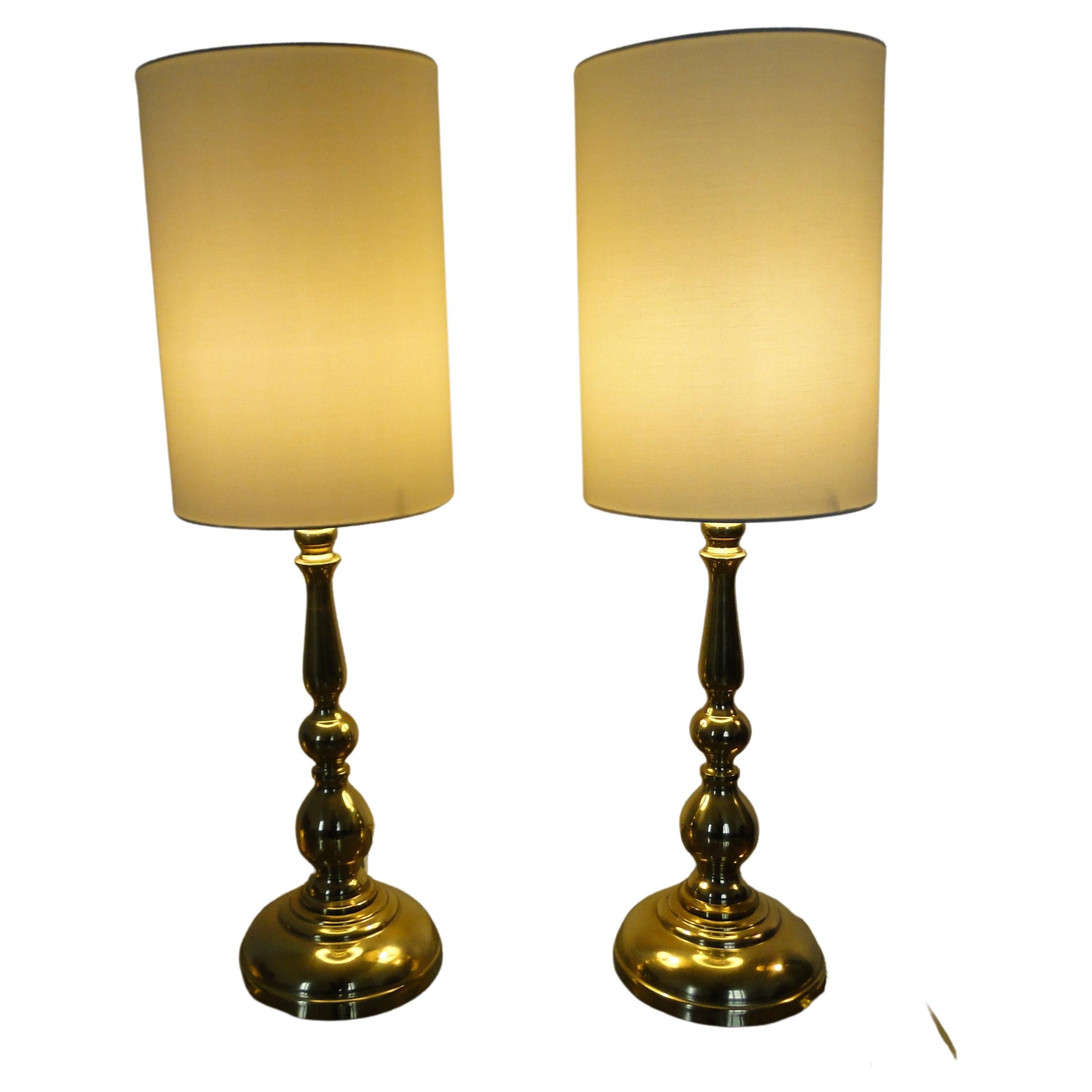 Pair of Scandinavian Brass Lamps  Mid century For Sale