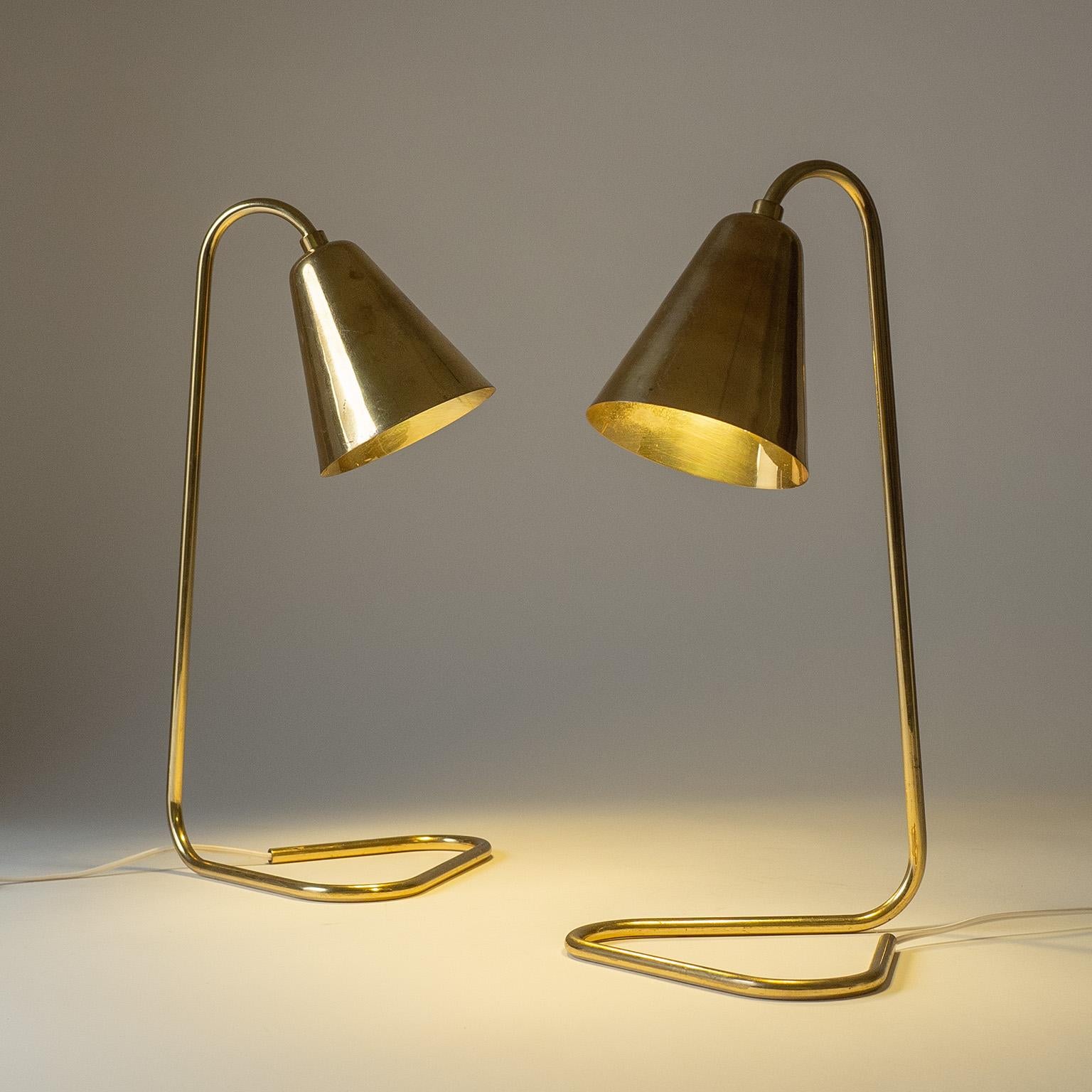 Mid-20th Century Pair of Scandinavian Brass Table Lamps, 1960s For Sale