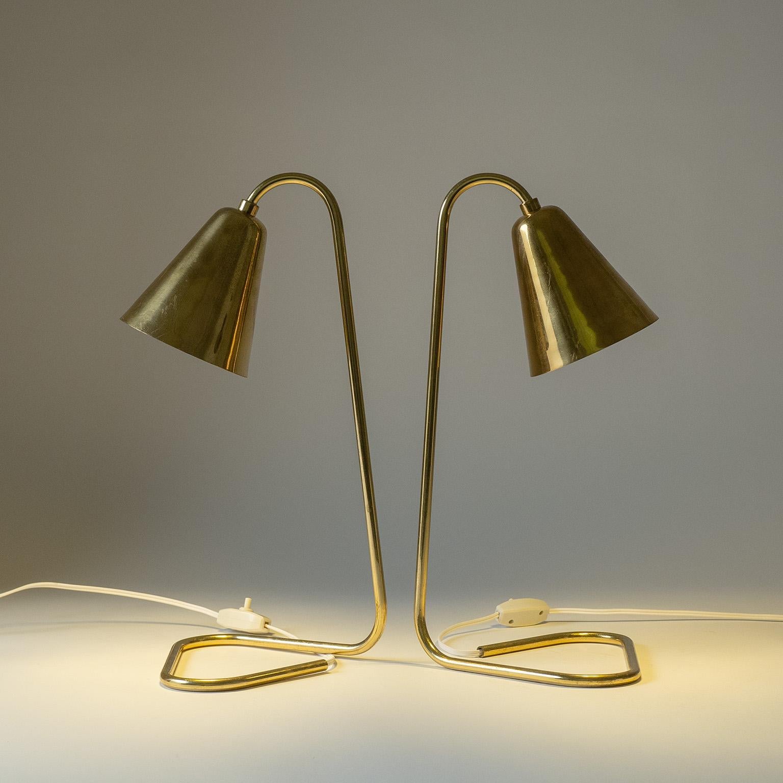 Pair of Scandinavian Brass Table Lamps, 1960s For Sale 1